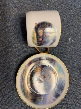 Thomas Kinkade White and Gold Decorative Cup and Saucer